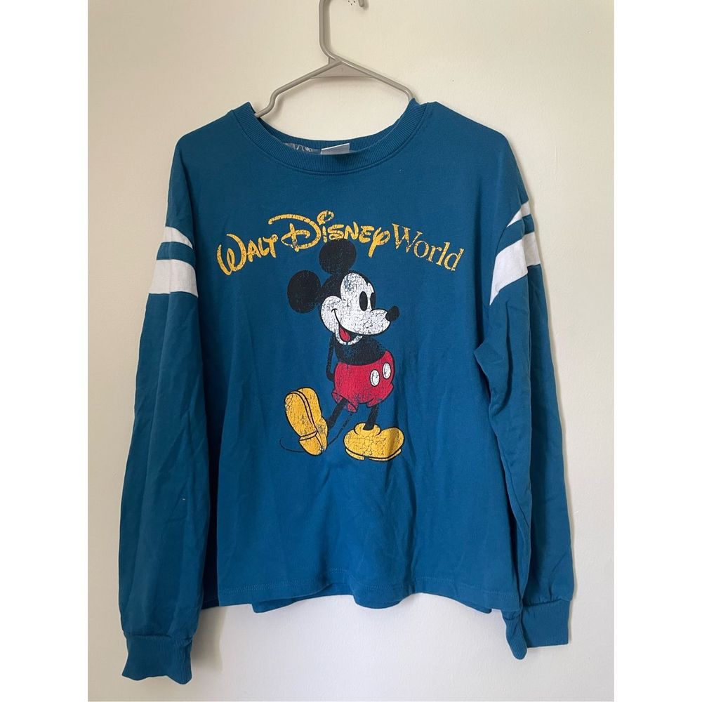 Walt Disney World Womens 1X Mickey Mouse Vintage Long Sleeve College Tee